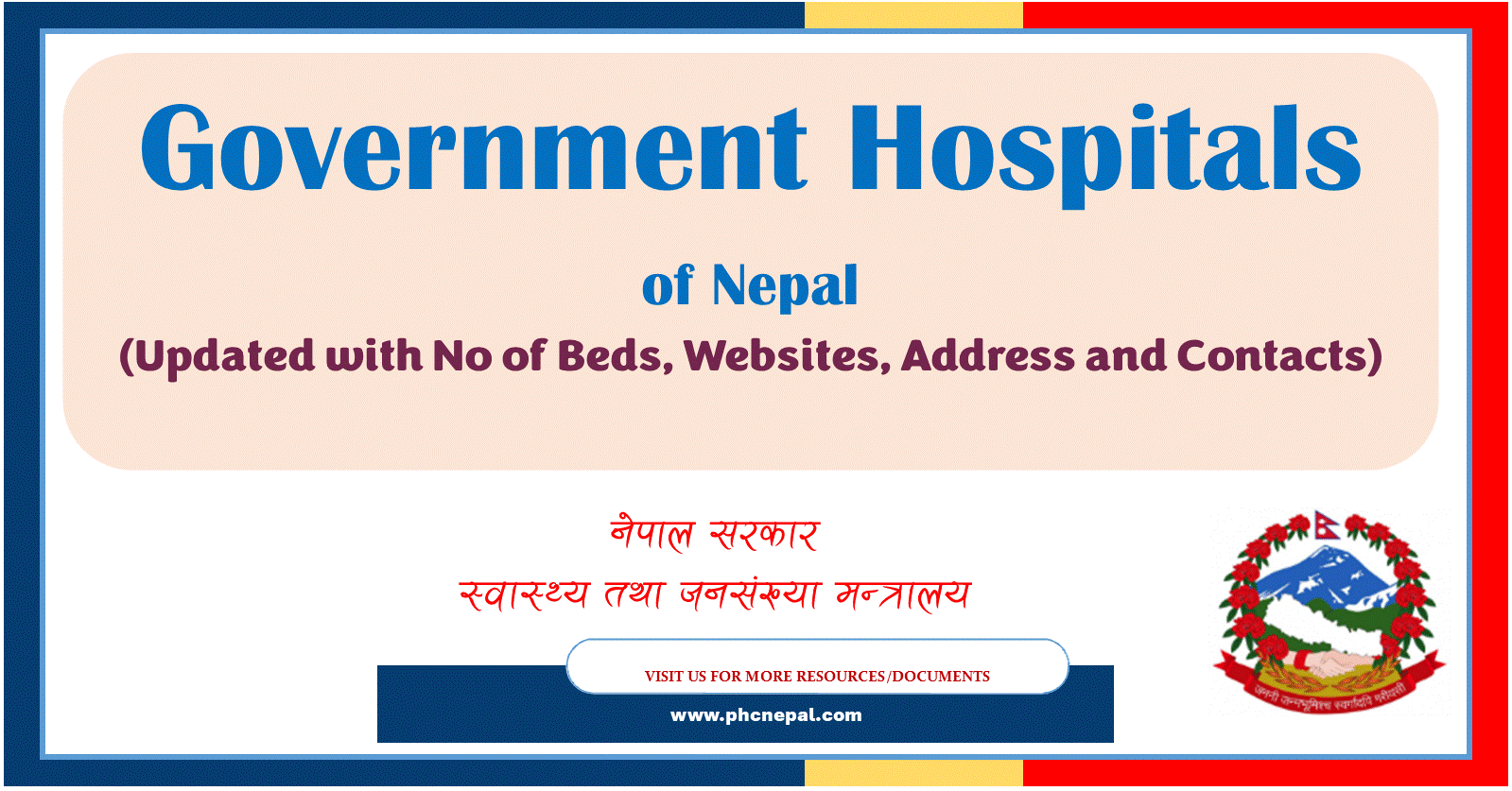 Hospitals Under the Ministry of Health and Population (MoHP), Nepal (Updated with No of Beds, Websites, Address and Contacts)